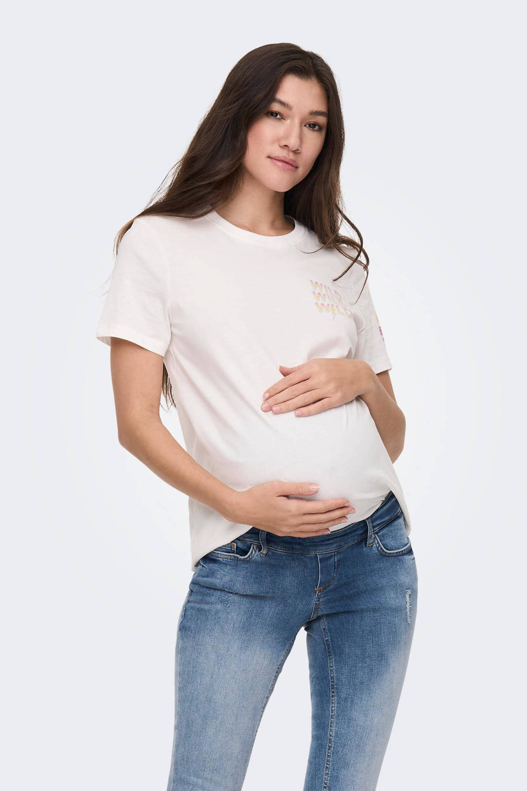 ONLY MATERNITY zwangerschapsshirt OLMJEN met backprint wit