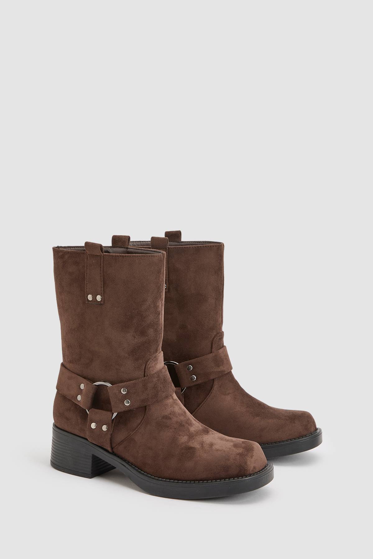 boohoo Bottes Motard à Détail Harnais en Synthétique