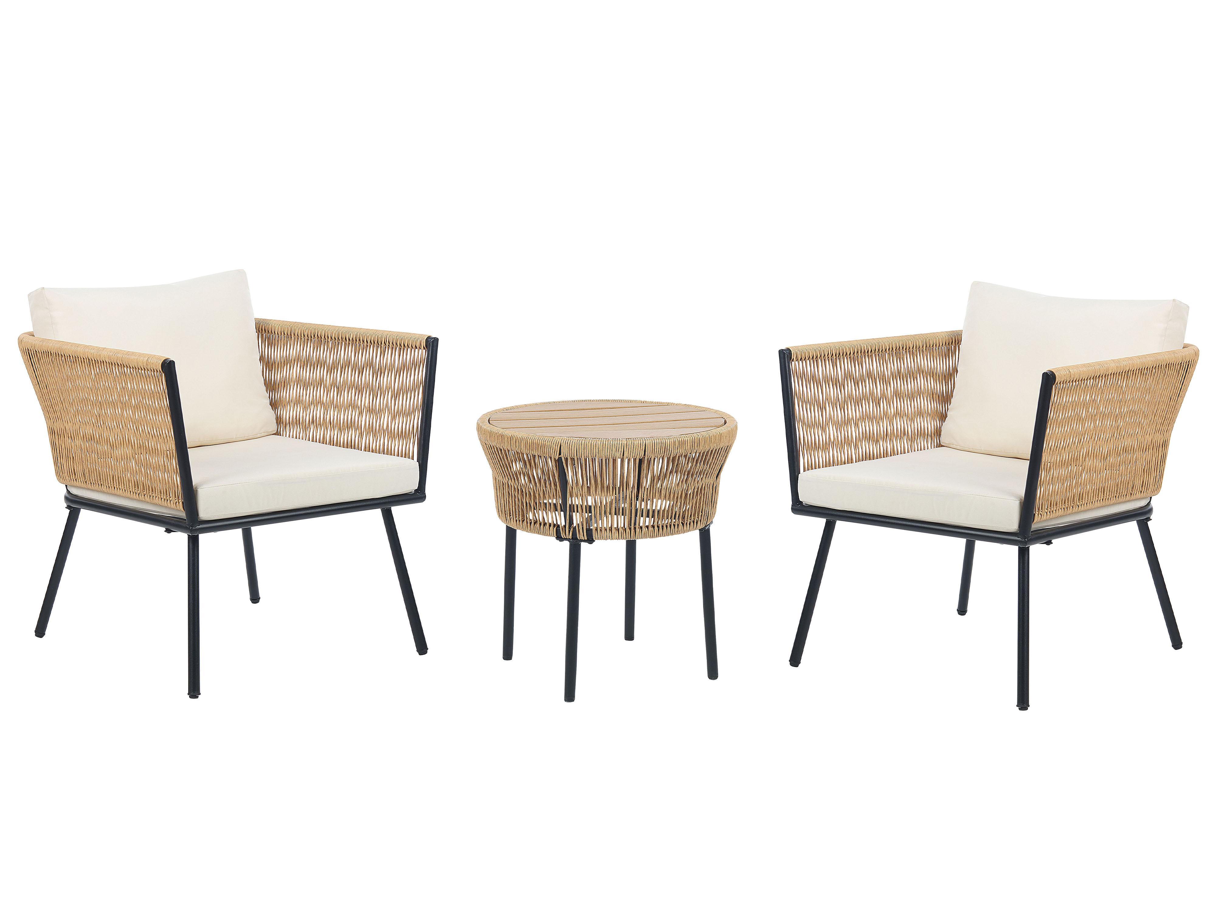 Bistroset met kussens GARGANO PE rotan Natuurlijk