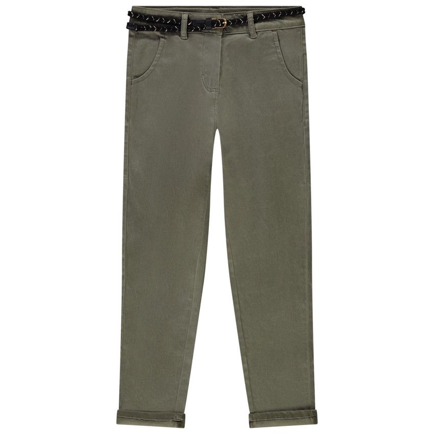 Pantalon slim + ceinture tressée amovible pour fille - Vert