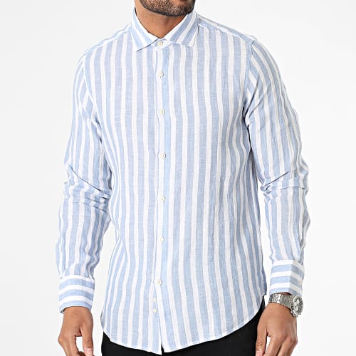 Chemise Manches Longues A Rayures Blanc Bleu Clair