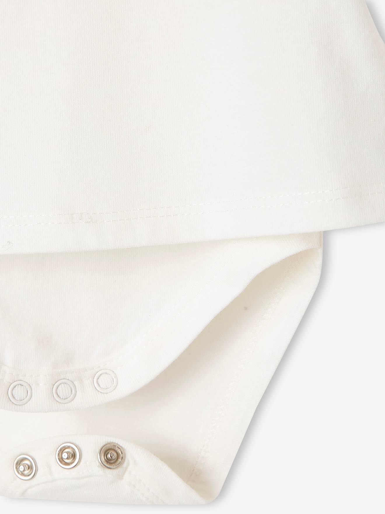 Body de manga comprida com gola franzida, para bebê, liso branco claro com estampas.