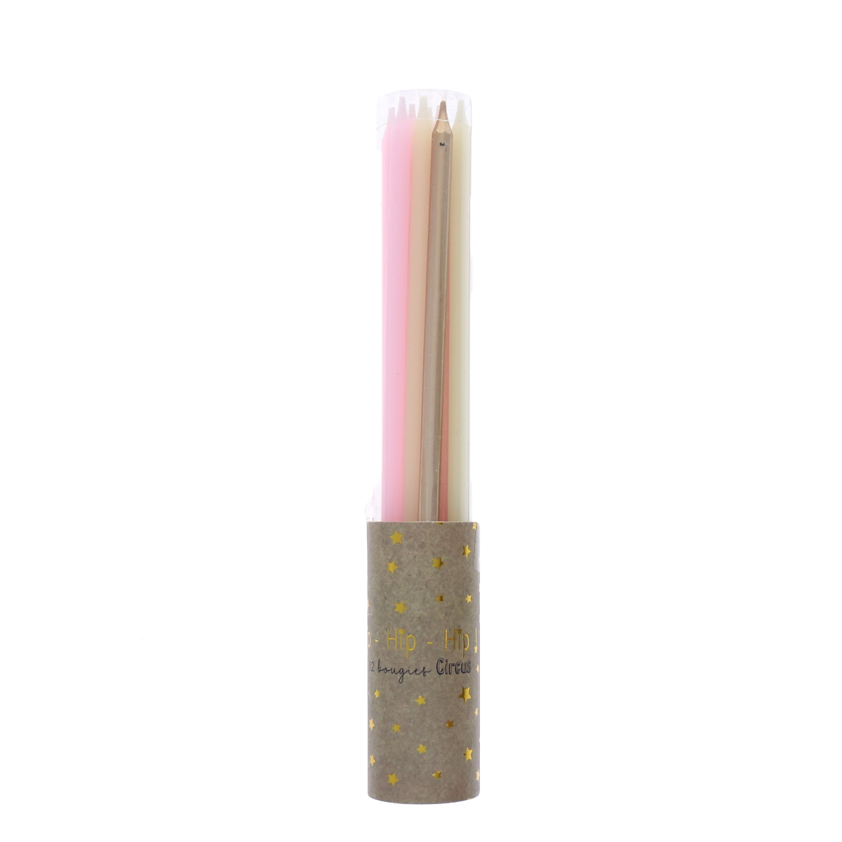 Lot de 12 bougies rose et doré Surprise Partie !