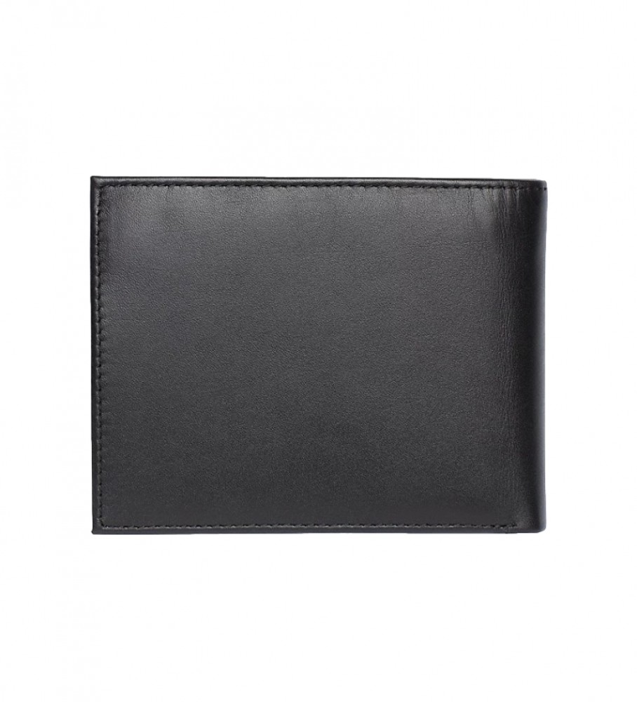 Carteira Tommy Hilfiger Eton Trifold em couro, preta - 13x3x10cm -