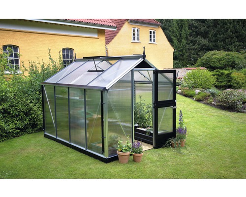 JULIANA Compacte kas 6,6 m² met 10 mm dubbelwandige polycarbonaat panelen 224 x 296 cm aluminium