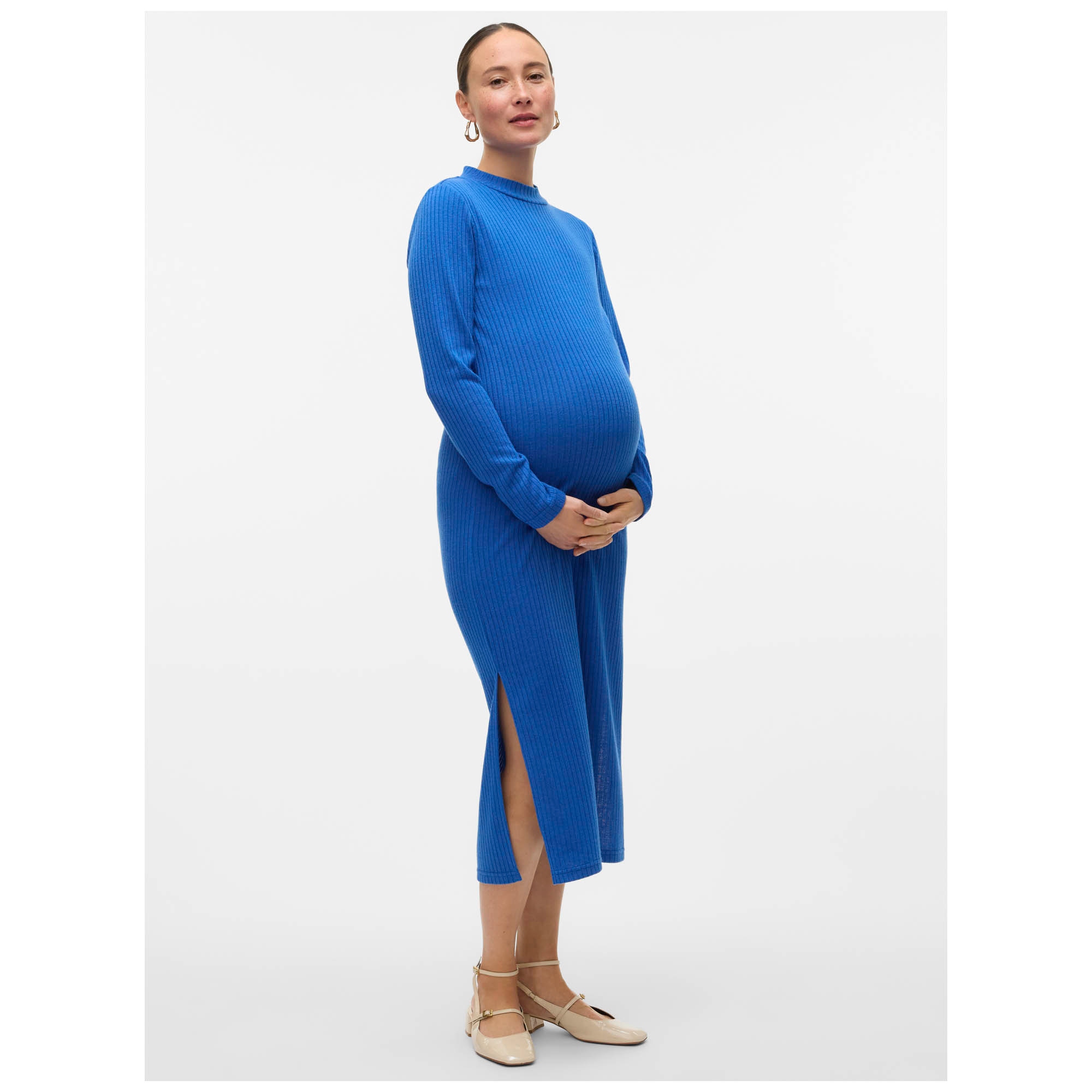 Mamalicious zwangerschapsjurk lange mouwen effen blauw