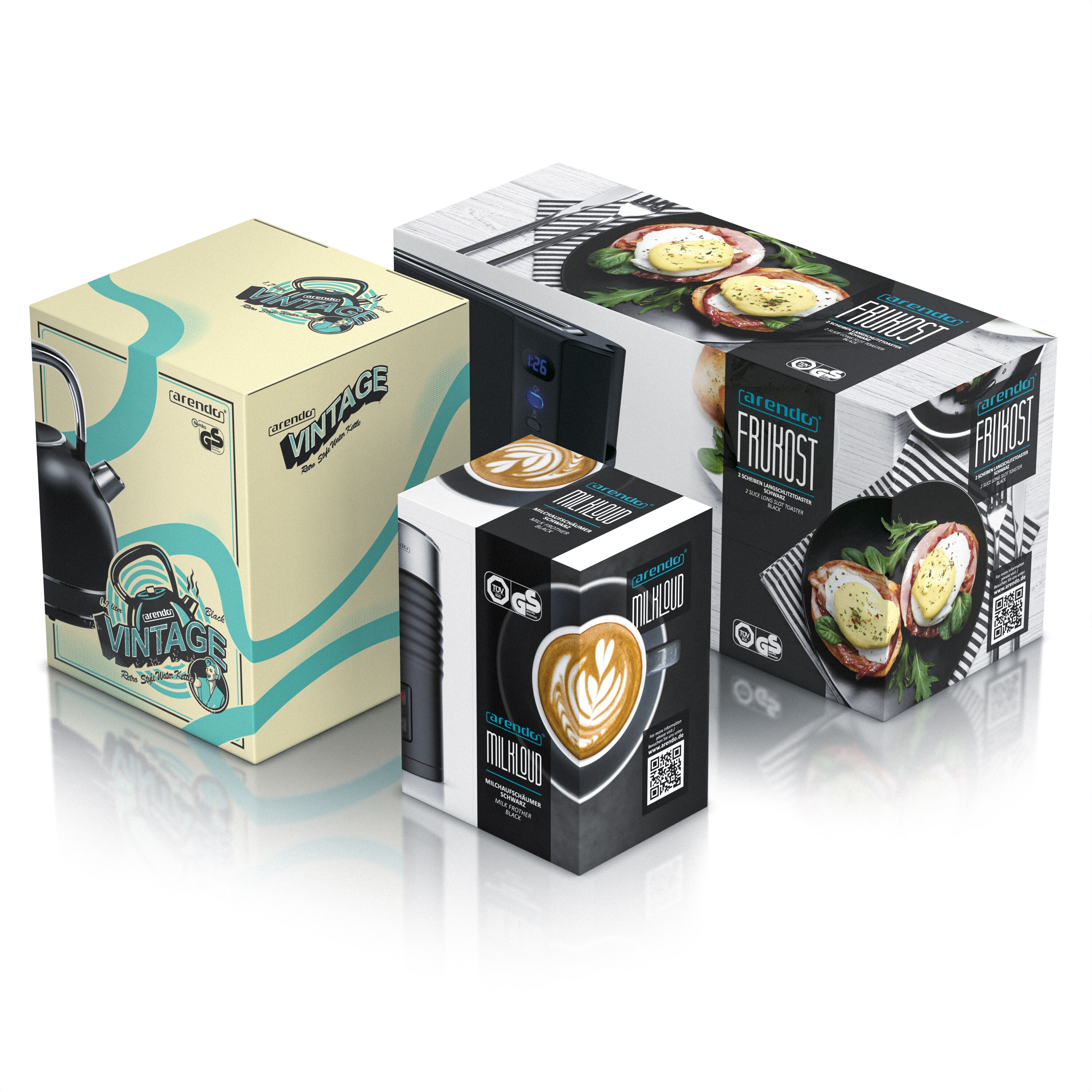 Arendo Frühstücks-Set in Schwarz matt - Wasserkocher / Toaster / Milchaufschäumer