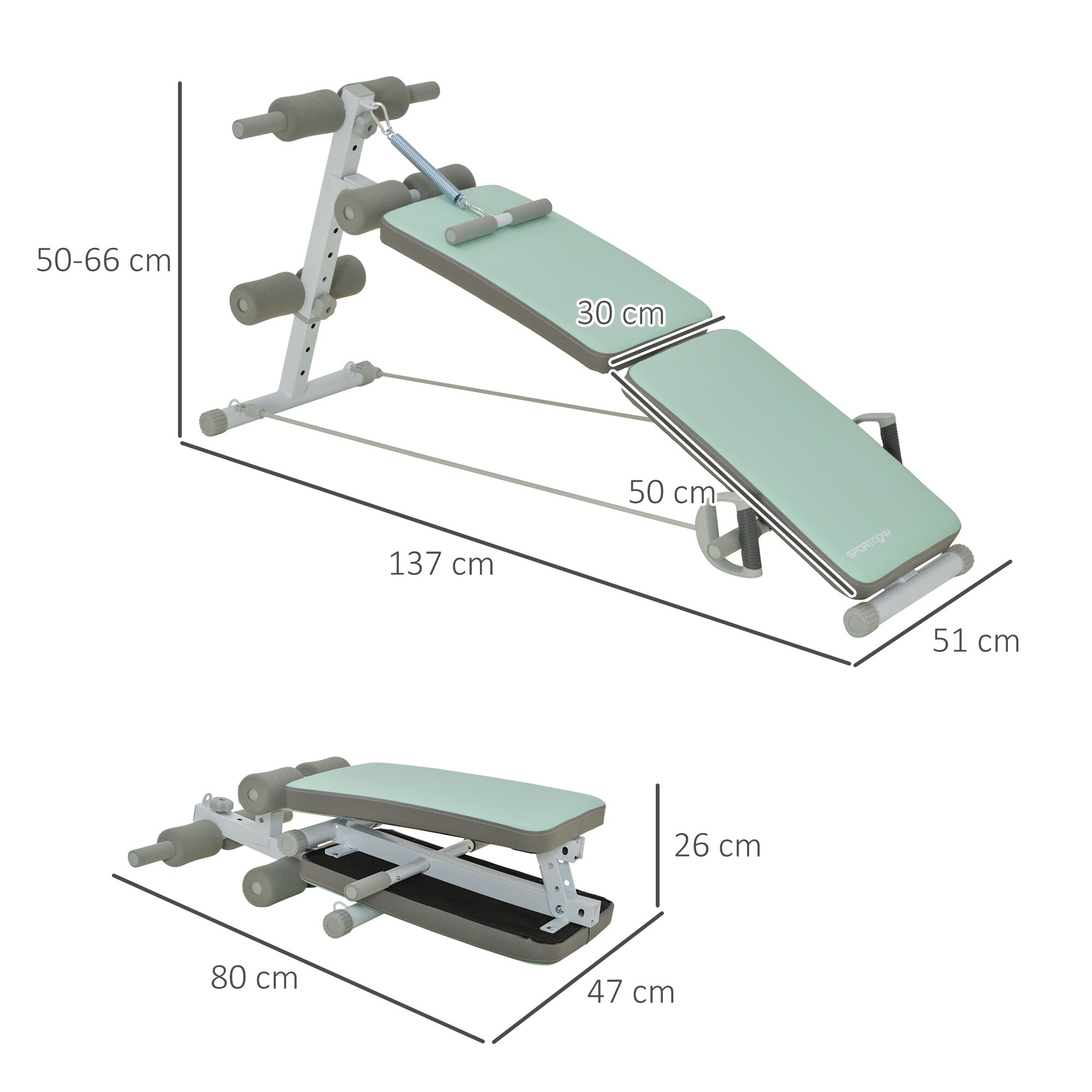 SPORTNOW Sit-up-Bank im Klappdesign grün 51L x 137B x 50-66H cm
