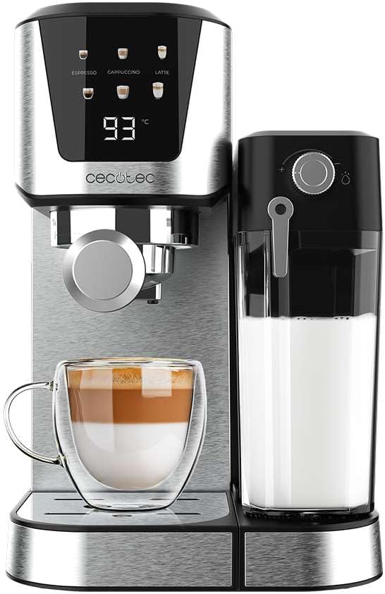 Cecotec Halbautomatische Kaffeemaschine Power Espresso 20 Cream: 20 Bar, Thermoblock-Heizung, für gemahlenen Kaffee, Espresso, Cappuccino, Latte, Touchscreen, 700ml Milchbehälter, 1L Wasserbehälter.