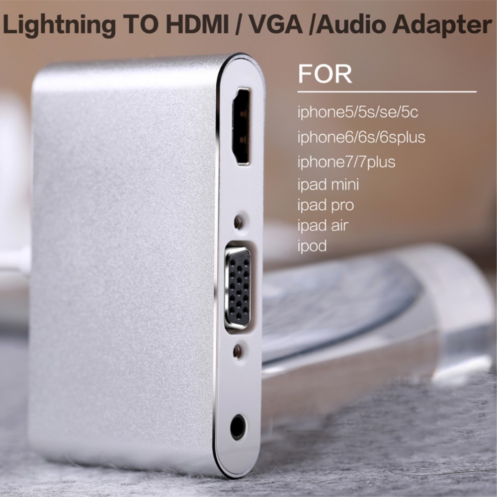 Lightning auf HDMI / VGA / Audio Hub Adapter für Apple iPhone / iPad - Silber
