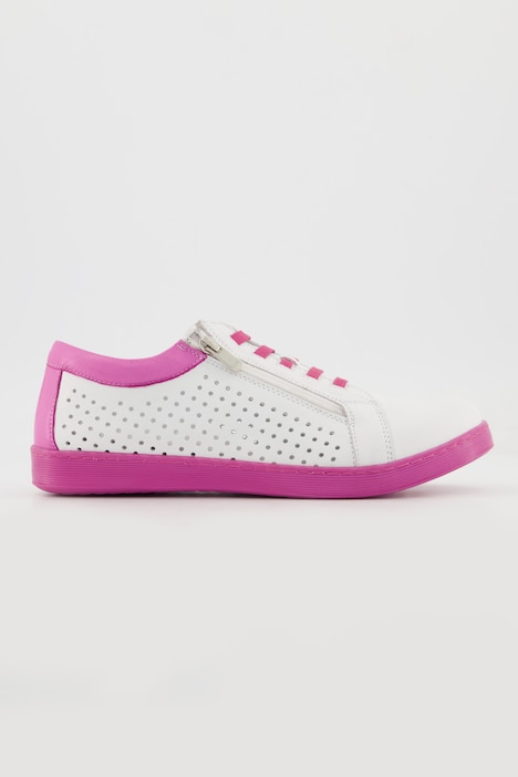Leder-Sneaker, Lochmuster, Zipper, Weite G