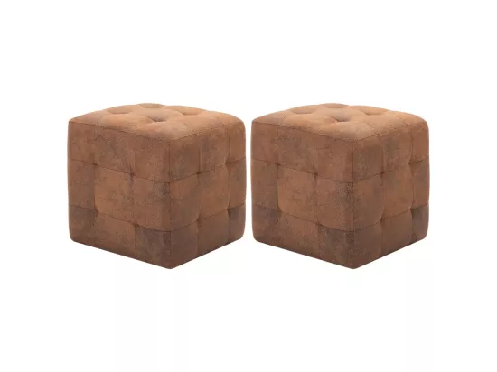 2 pcs Poufs Marron 30 x 30 x 30 cm Similicuir daim