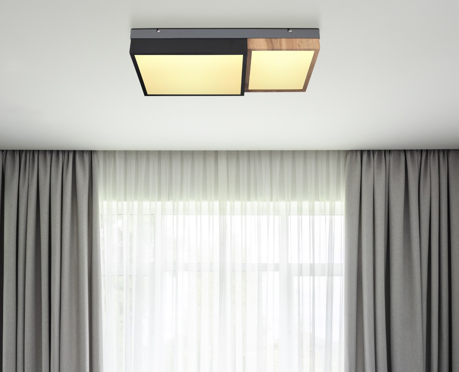 LED-Deckenleuchte - schwarz - Holzoptik - Memoryfunktion