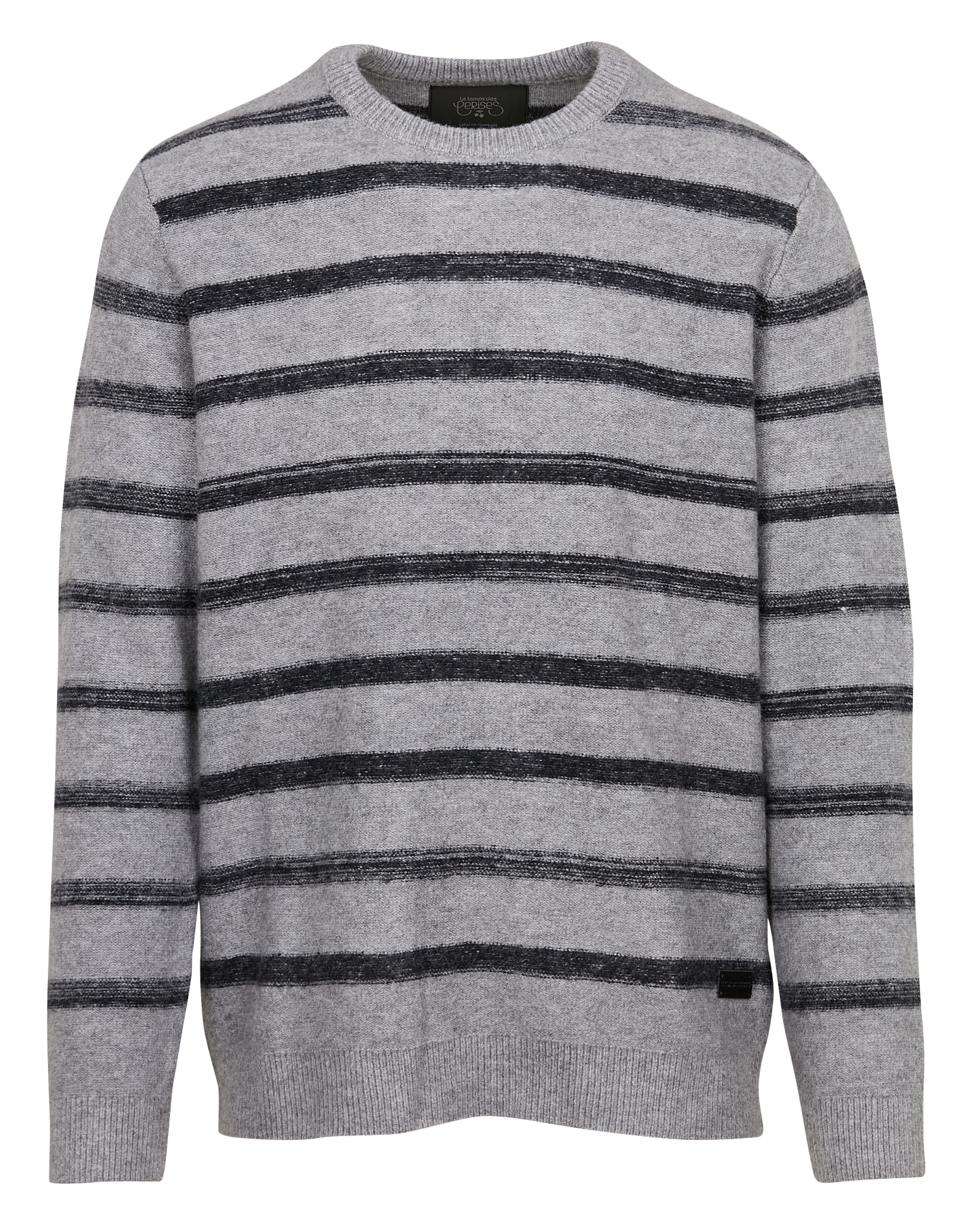 DUNITE - Pull droit col rond rayé en maille mélangée | Gris