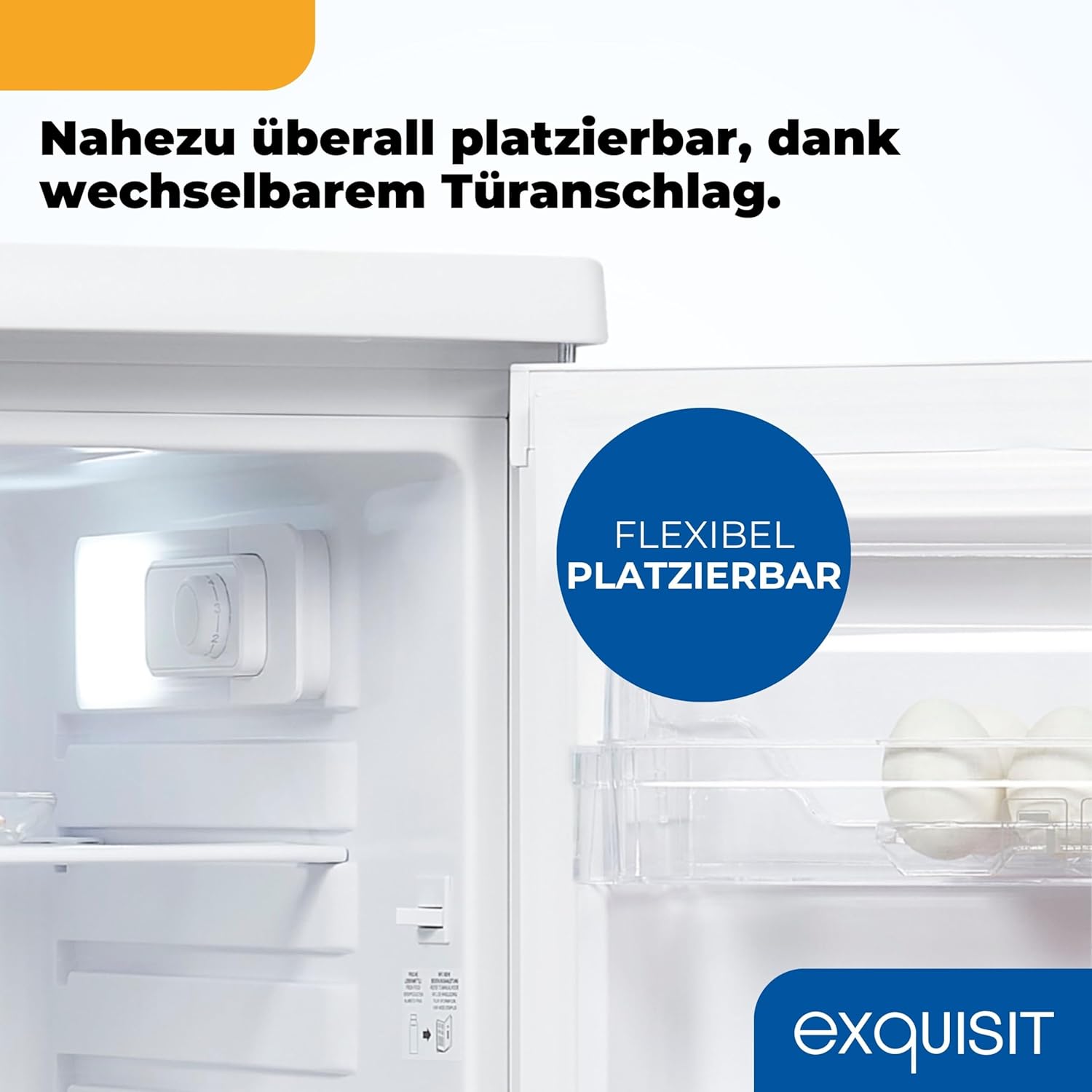 Exquisit Vollraumkühlschrank | 127 l Nutzinhalt, Energieklasse E, 39 dB(A) | kompakte Bauform, LED-Beleuchtung, Glasablagen, Gemüseschublade, manuelle Temperaturregelung | KS516-V-040E weiss