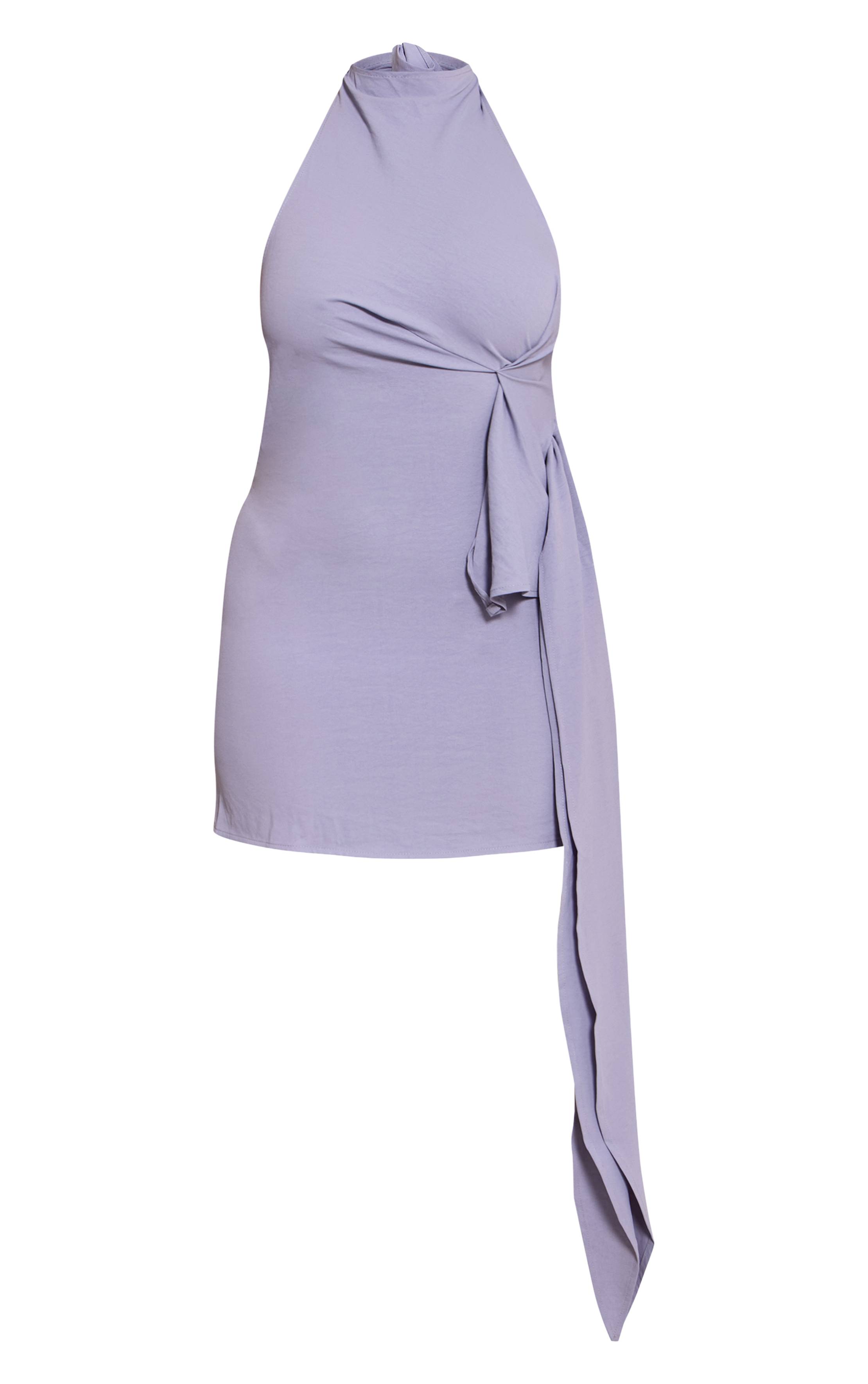 Bleu Robe Mini Moulante En Satin Martelé À Col Montant Avec Drapé Latéral