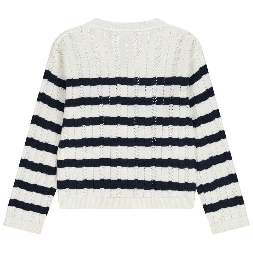 Gilet en tricot pointelle esprit marinière pour fille - Ecru