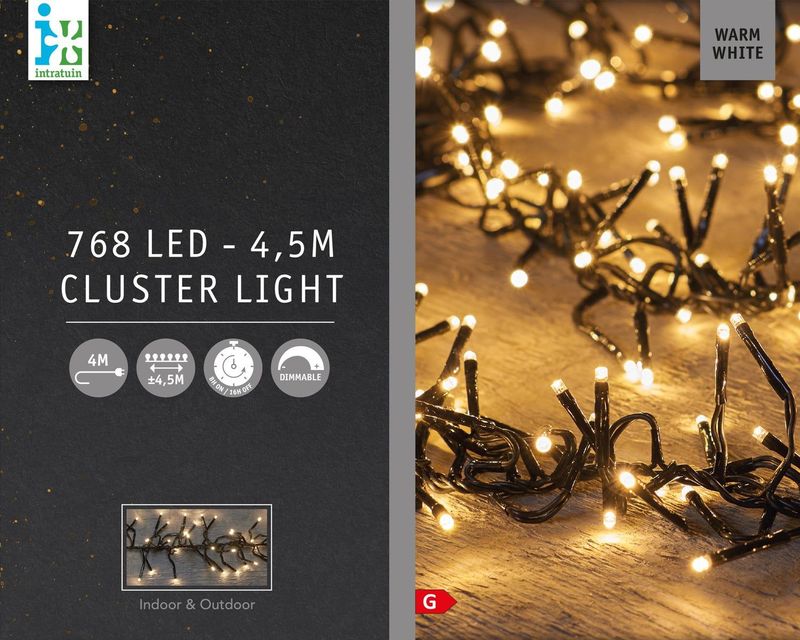 Intratuin - Clusterverlichting - Warm Wit - 768 LED Lampjes - 4,5 m