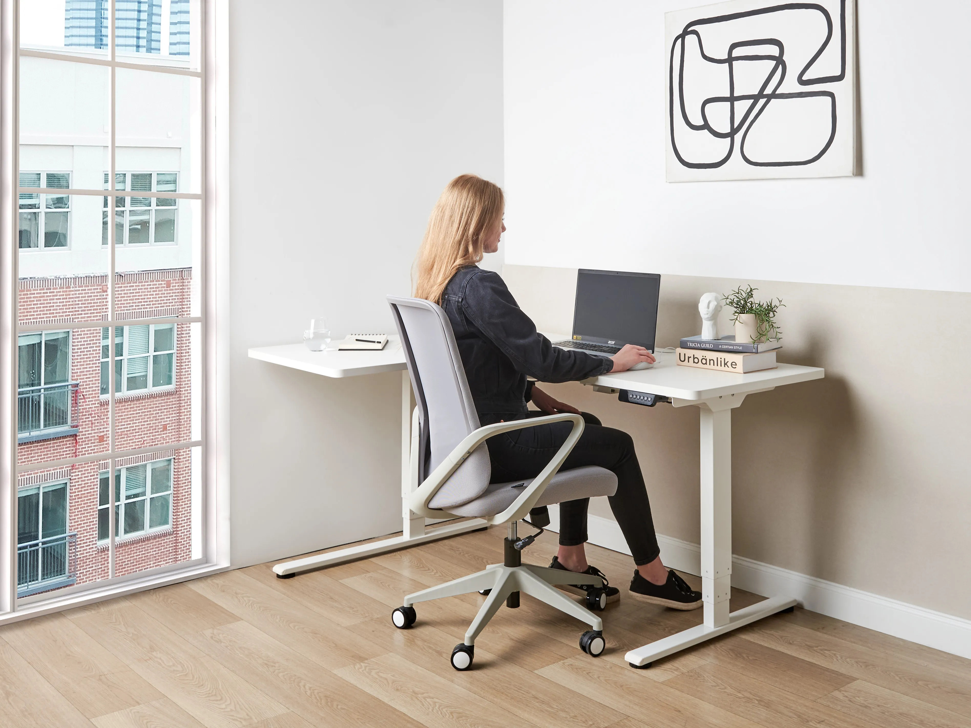 Elektrisch verstelbaar hoekbureau DESTINES Wit 160 cm 109 cm linkszijdig
