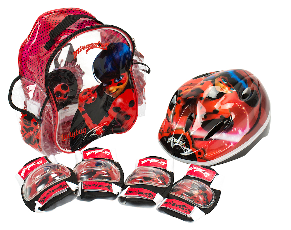 Mochila, capacete e equipamentos de proteção com estampa de joaninha