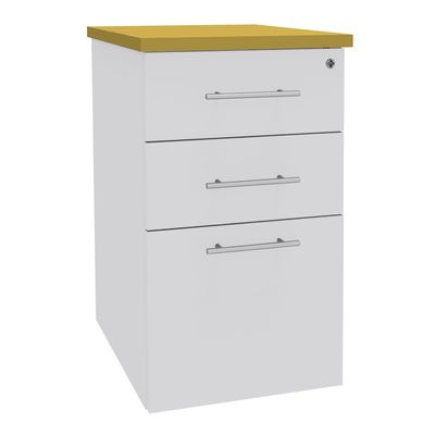 Caisson HT bureau - steely/stelly manager - Profondeur 60 cm - blanc perle - top jaune curry
