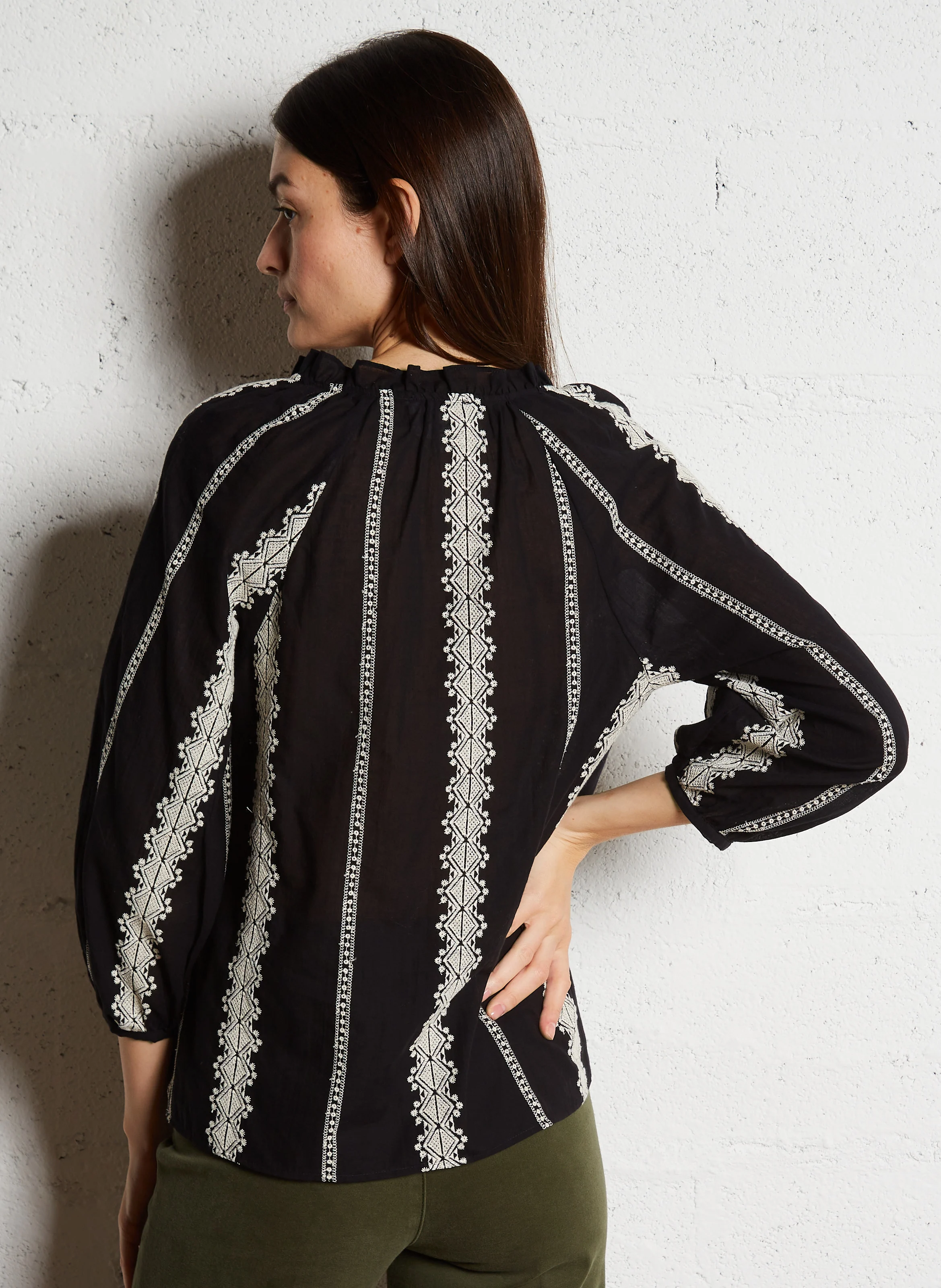 BLANCA BIS - Blouse ample brodée en coton | Noir