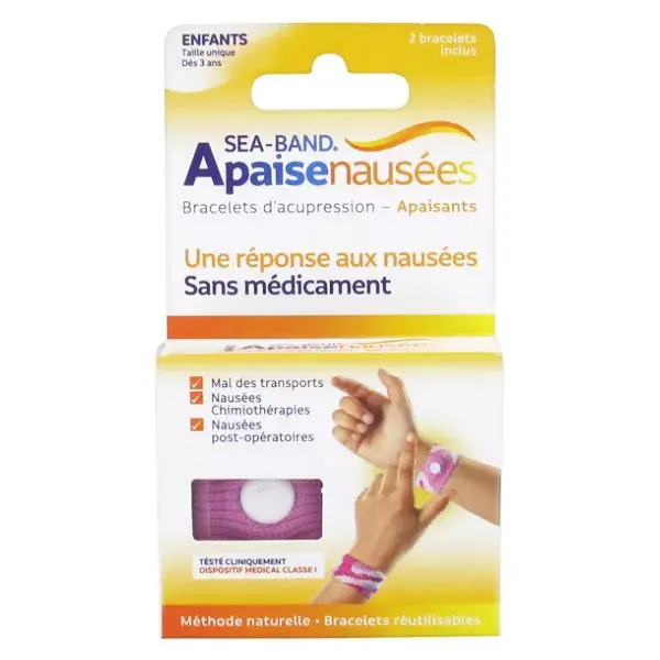 Pulseira anti-náusea infantil Sea-Band, rosa, 2 unidades