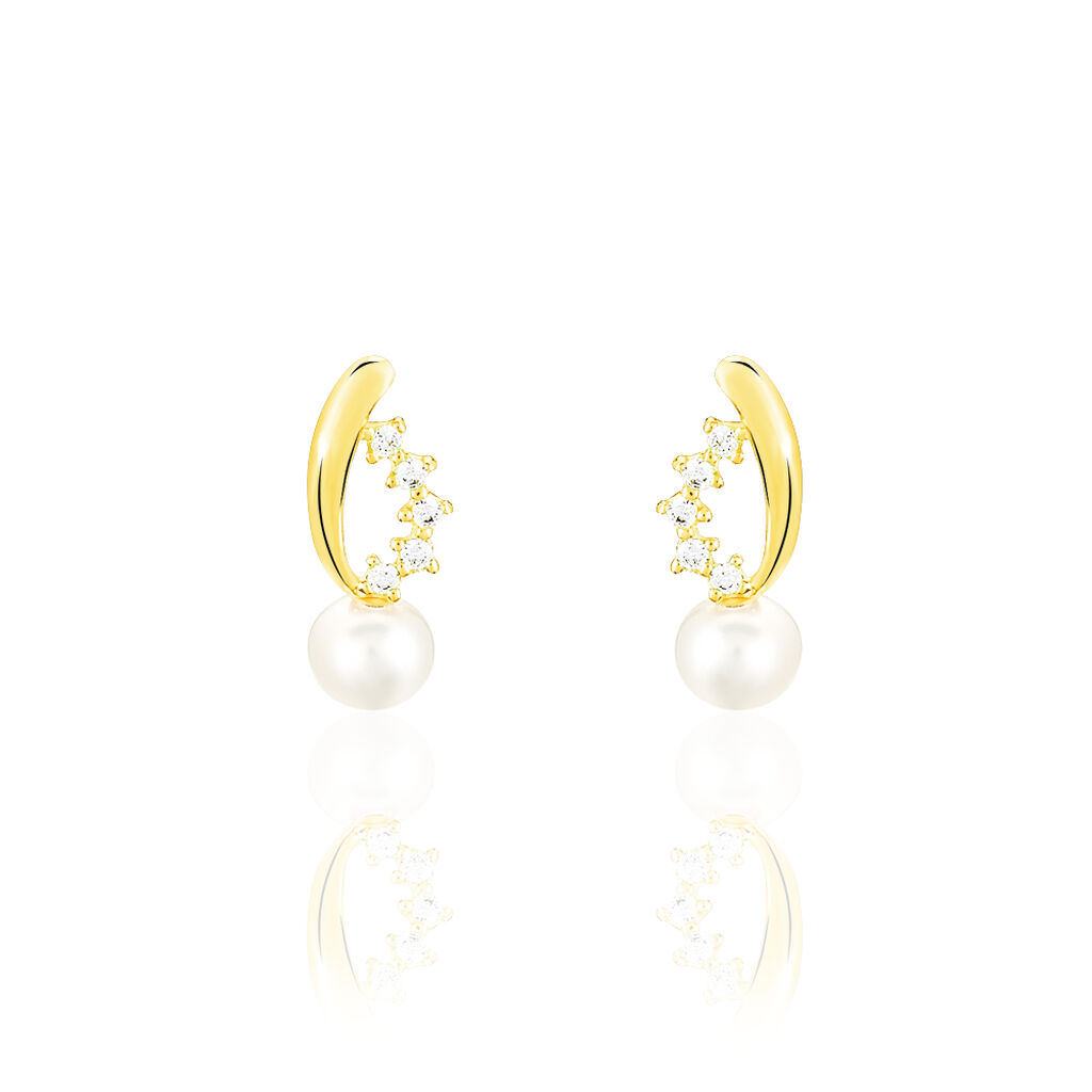 Boucles D'oreilles Puces Dominga Or Jaune Perle De Culture Et Oxyde