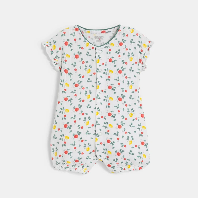 Combinaison courte maille fantaisie fruits blanc bébé fille Blanc