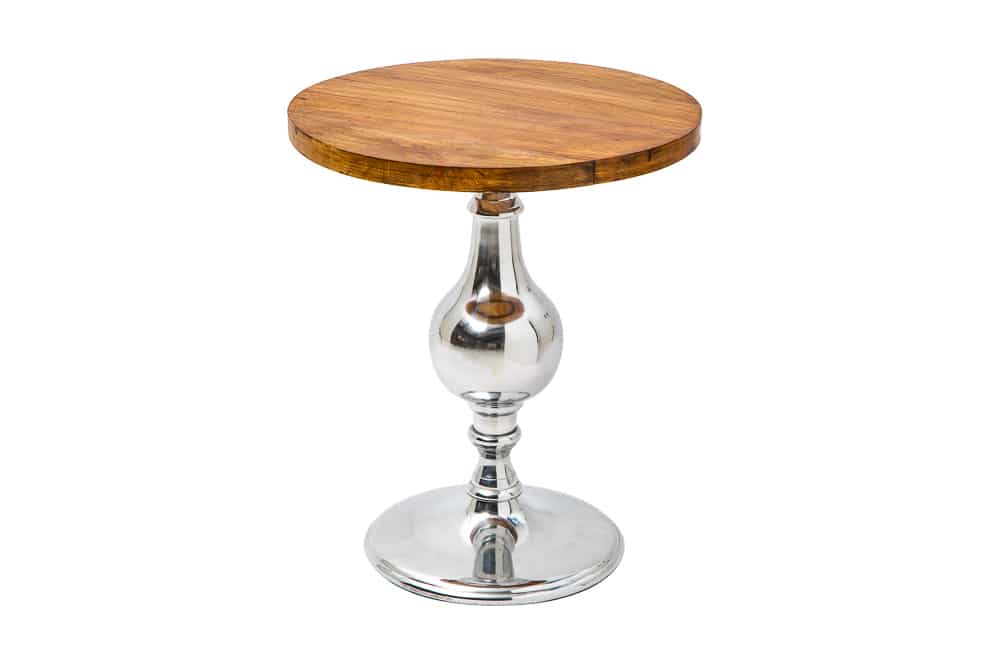 Design Beistelltisch EXTRAVAGANCIA 60cm Mangoholz massiv rund Metall Säulenfuß silber