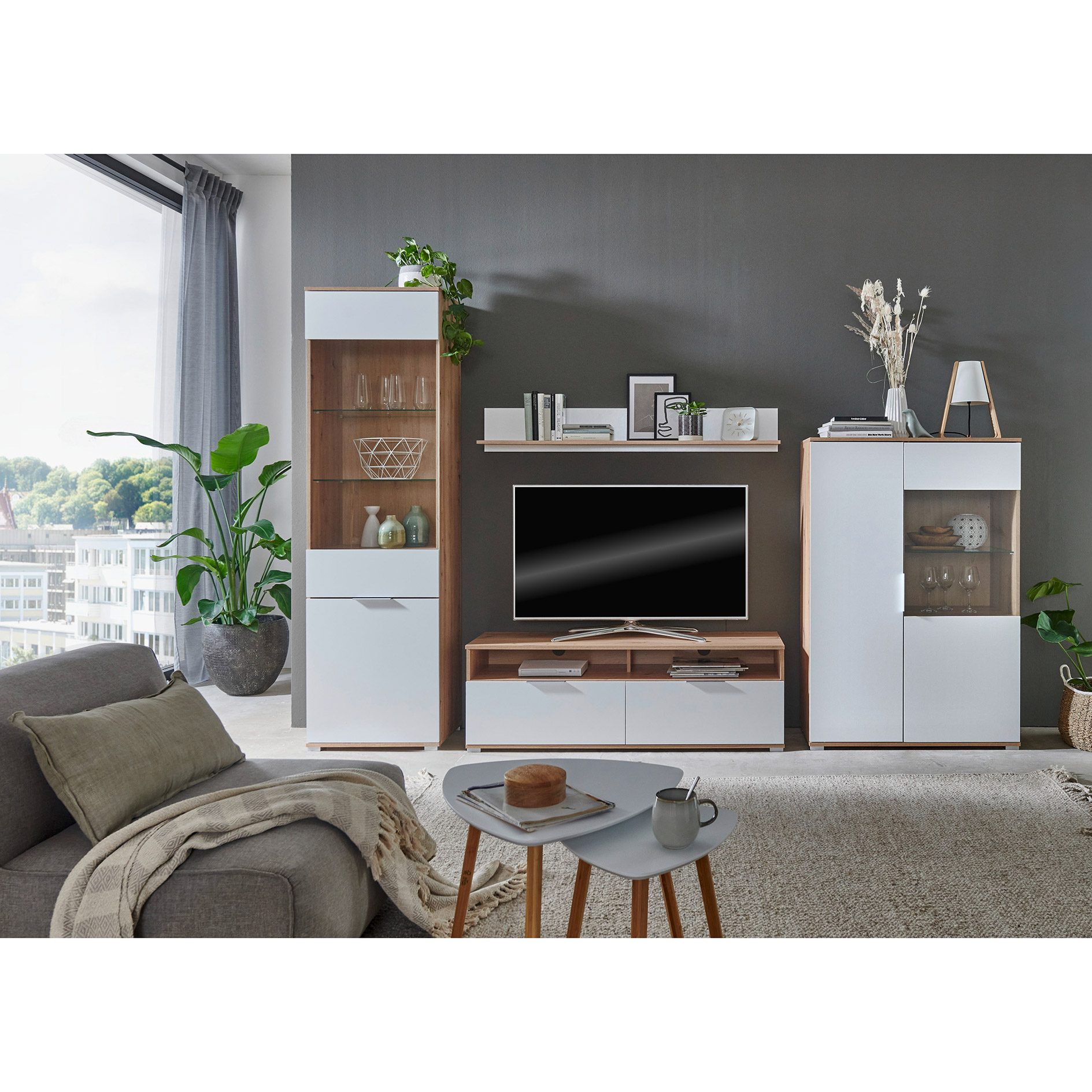 Wandboard - weiß Glanz - Artisan Eiche - 135 cm breit