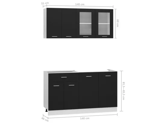 Ensemble de meubles de cuisine 4 pcs Noir Aggloméré