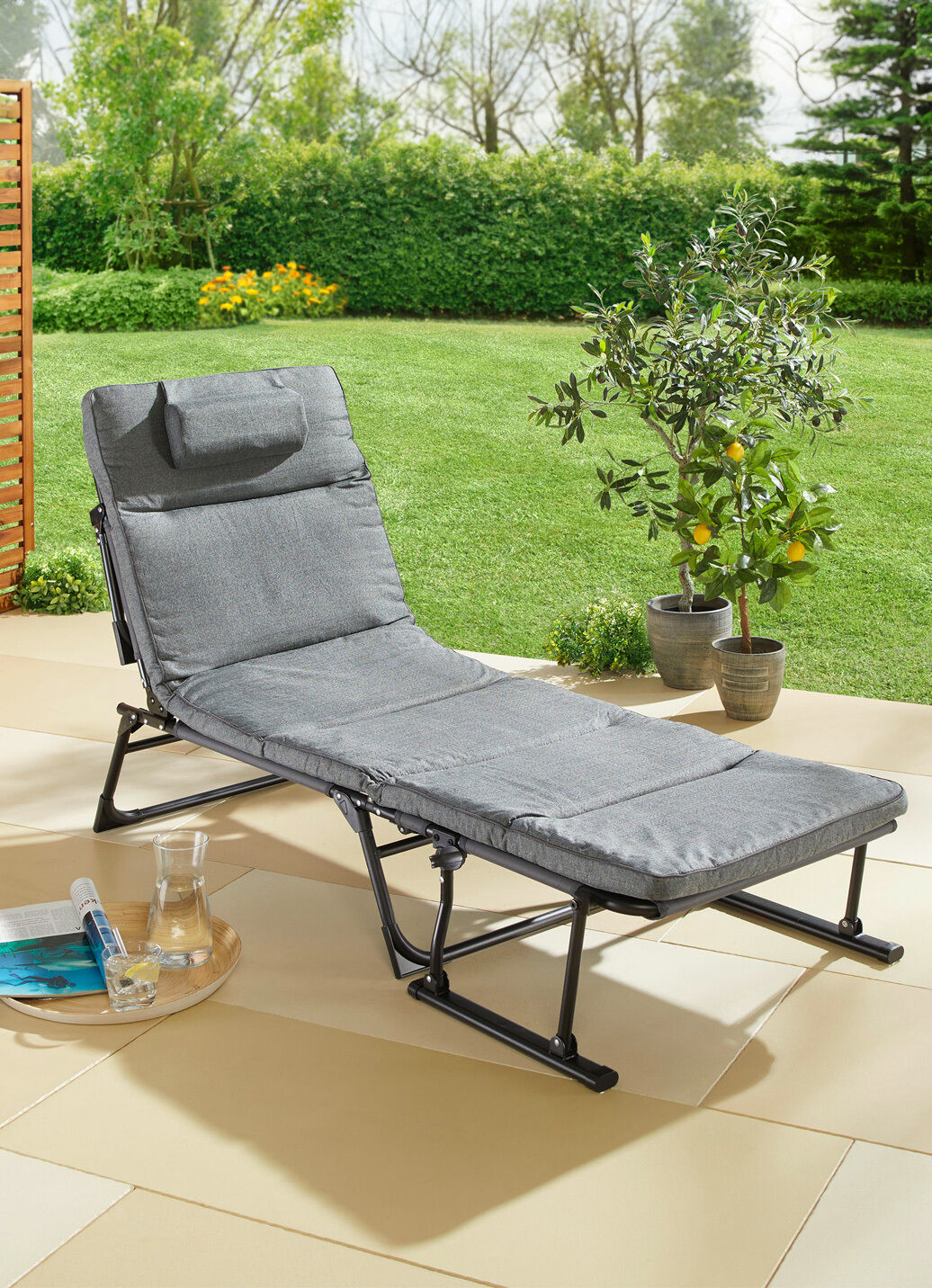 Gartenliege 2 in 1 mit zusätzlichem Kopfkissen