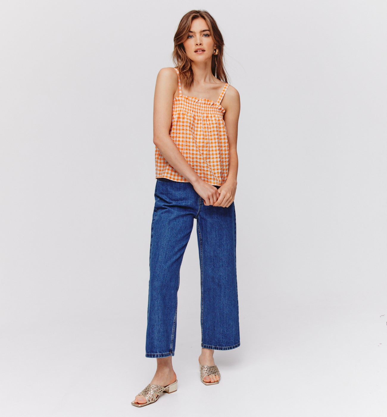 Top à bretelles en vichy - Carreaux orange