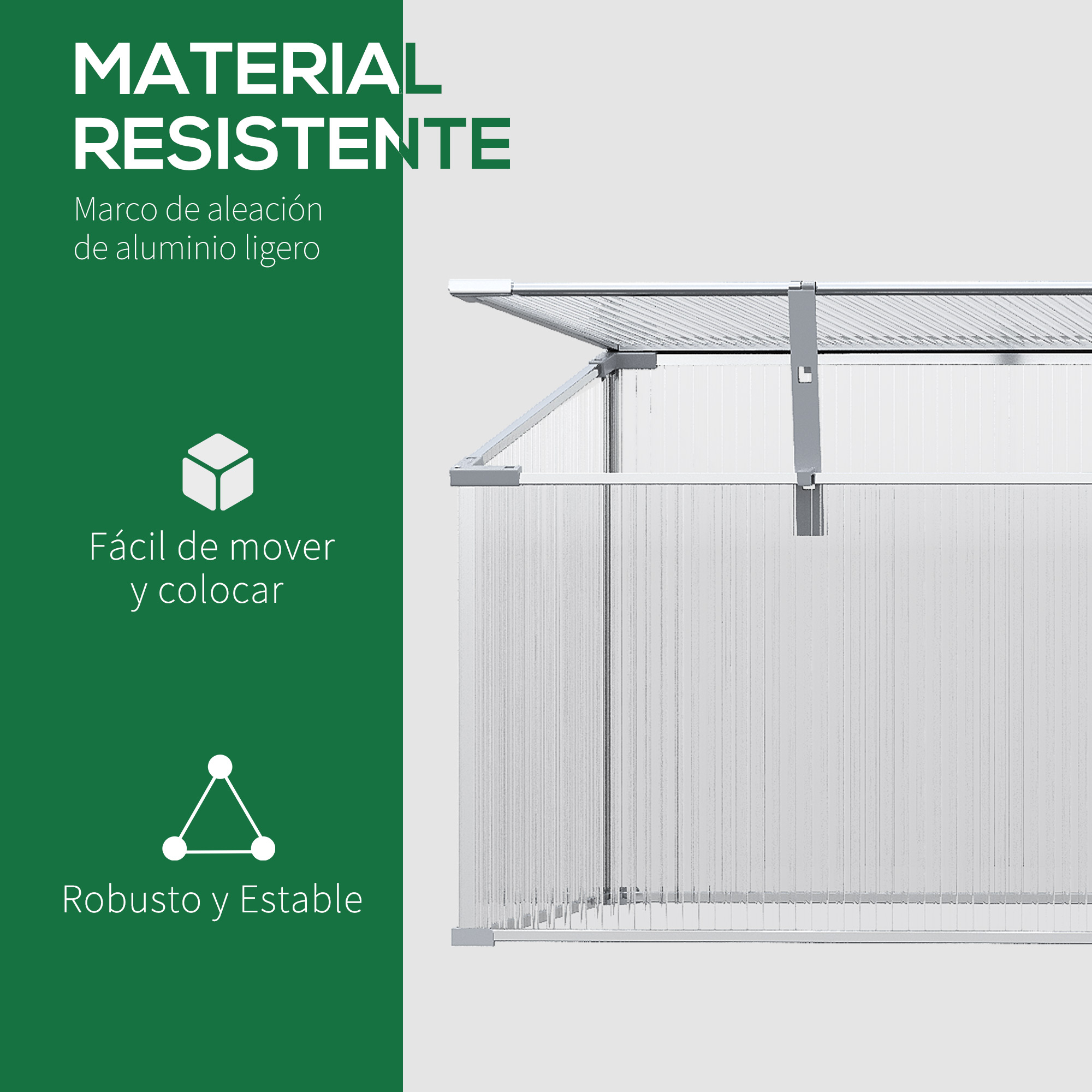 Estufa de jardim Outsunny em policarbonato e alumínio, 180x51x51 cm, com 3 coberturas ajustáveis, proteção UV30+, para horta, terraço ou pátio. Transparente.