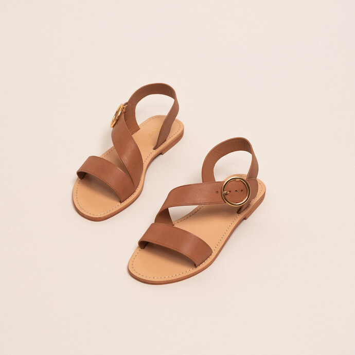 Sandales asymétriques  en cuir camel