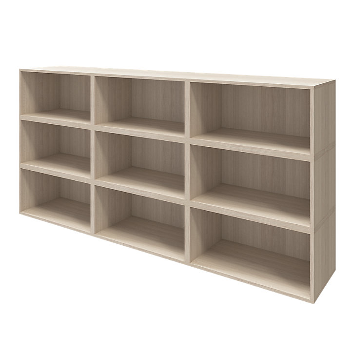 Buffet ouvert effet chêne 9 cases GoodHome Atomia H. 112,5 x L. 225 x P. 35 cm