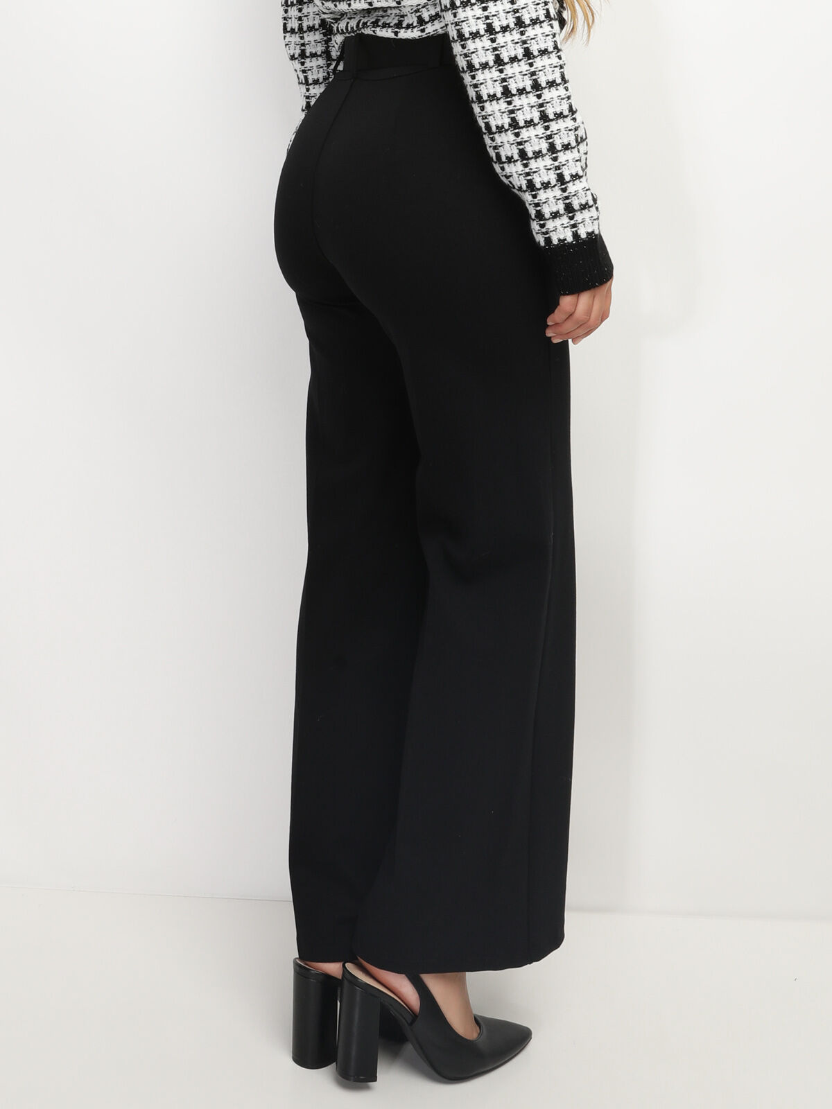 Pantalon évasé avec ceinture- Noir