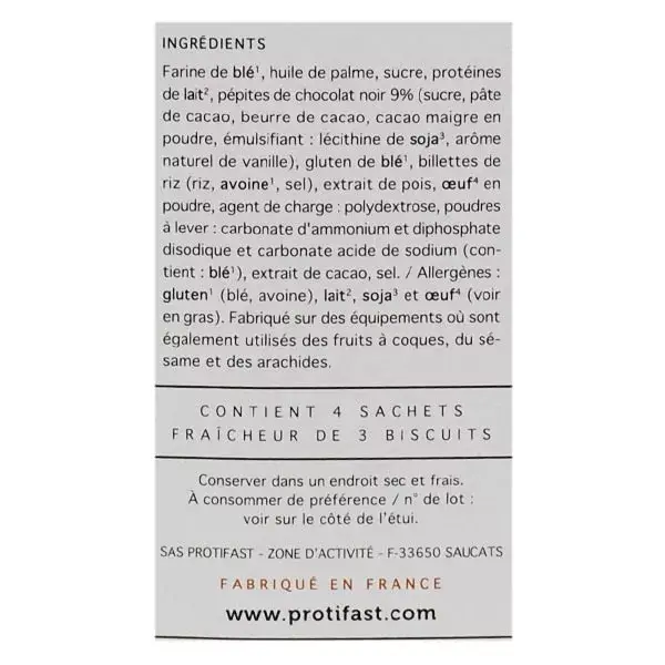 Protifast En-Cas Hyperprotéiné Cookies Pépites de Chocolat 12 unités