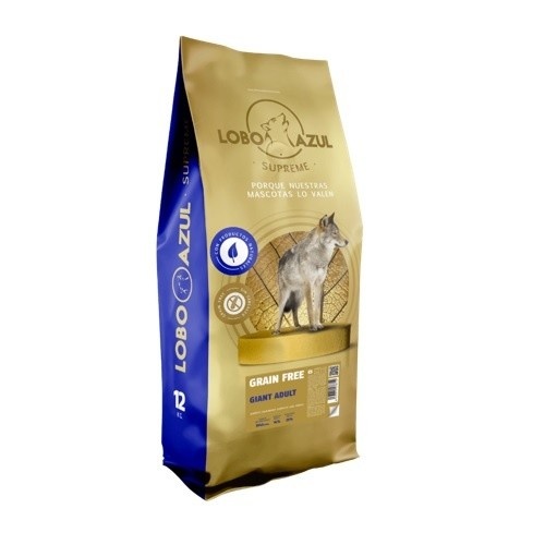 Ração Blue Wolf sem grãos com sabor de frango para cães adultos de grande porte e gigantes.