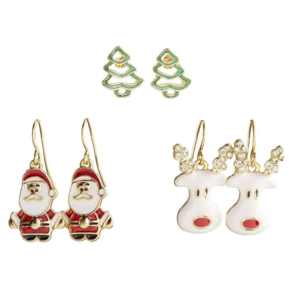 Boucle d'oreille x3 sapin - renne - Père Noël