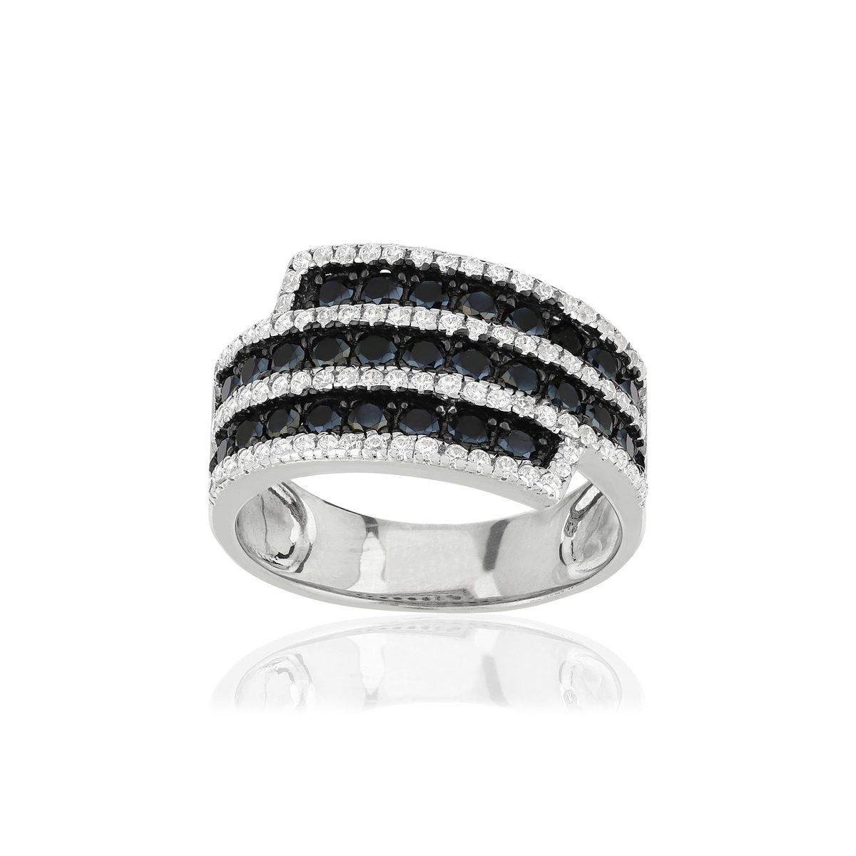 Bague argent 925 zirconias noirs et blancs