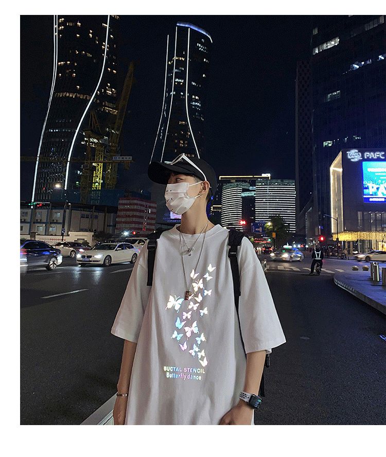 emeisa - Reflecterend vlinderprint T-shirt met elleboogmouwen