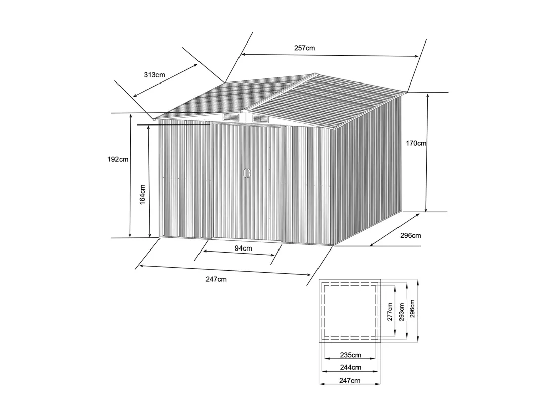 Abri de jardin métal en acier galvanisé gris 8 m² - MANSO