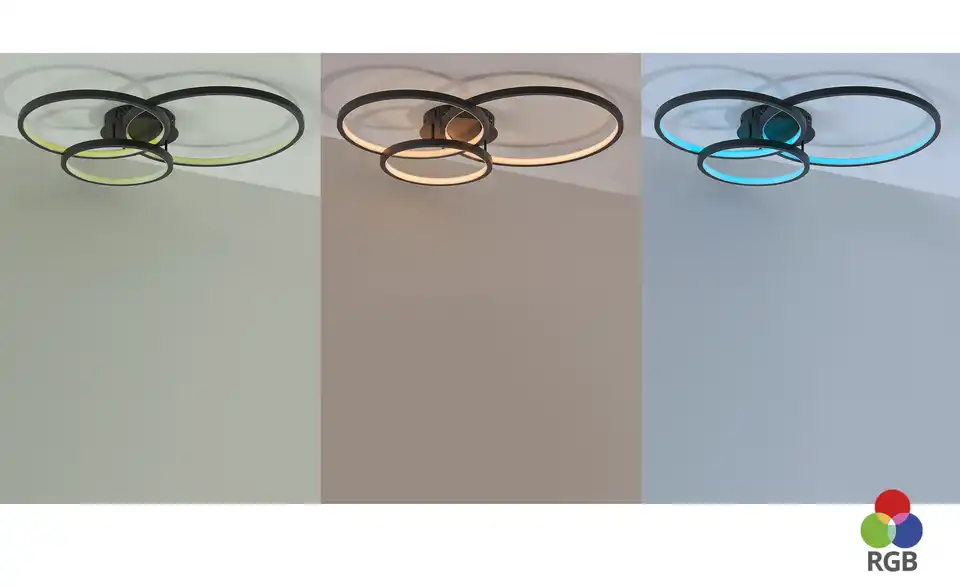 Trio LED Deckenleuchte 3-flammig Schwarz, lackiert