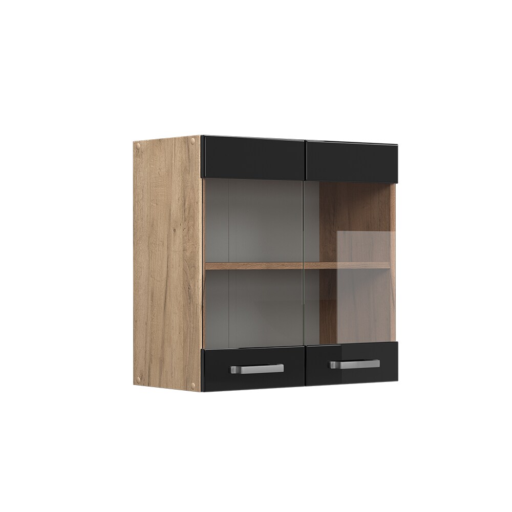 Vicco Glashängeschrank Küchenschrank R-Line Solid Eiche Schwarz 60 cm modern