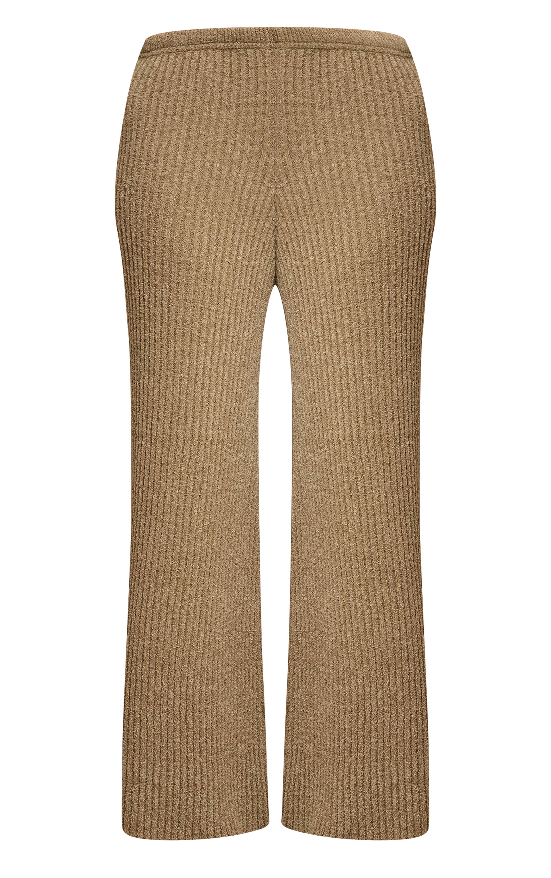 Kaki Pantalon Large En Maille Bouclée Côtelée Grande Taille