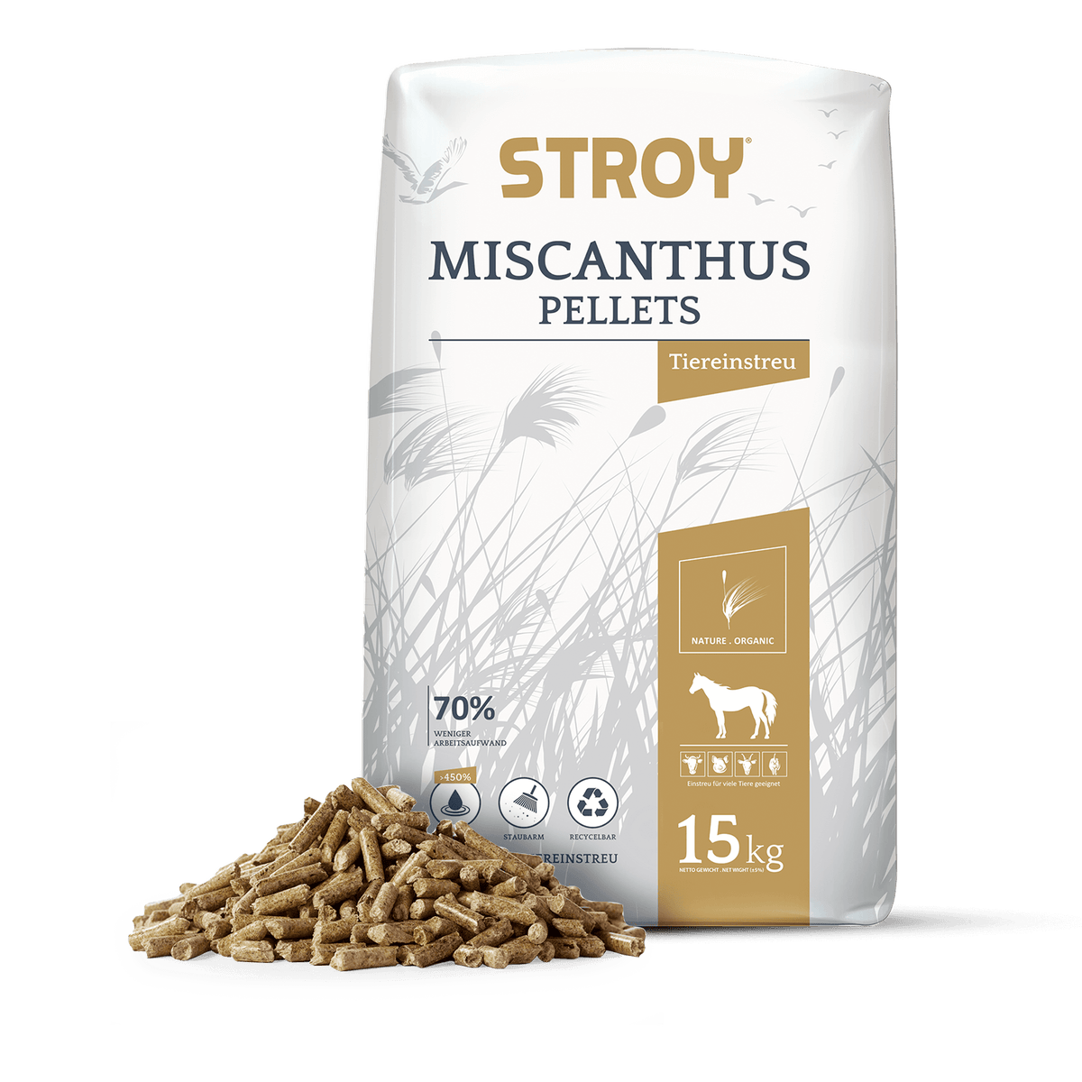 STROY Miscanthus Pellets Bedding 15kg x 2 Zakken 30kg Bedding Pellet Bedding Miscanthus
