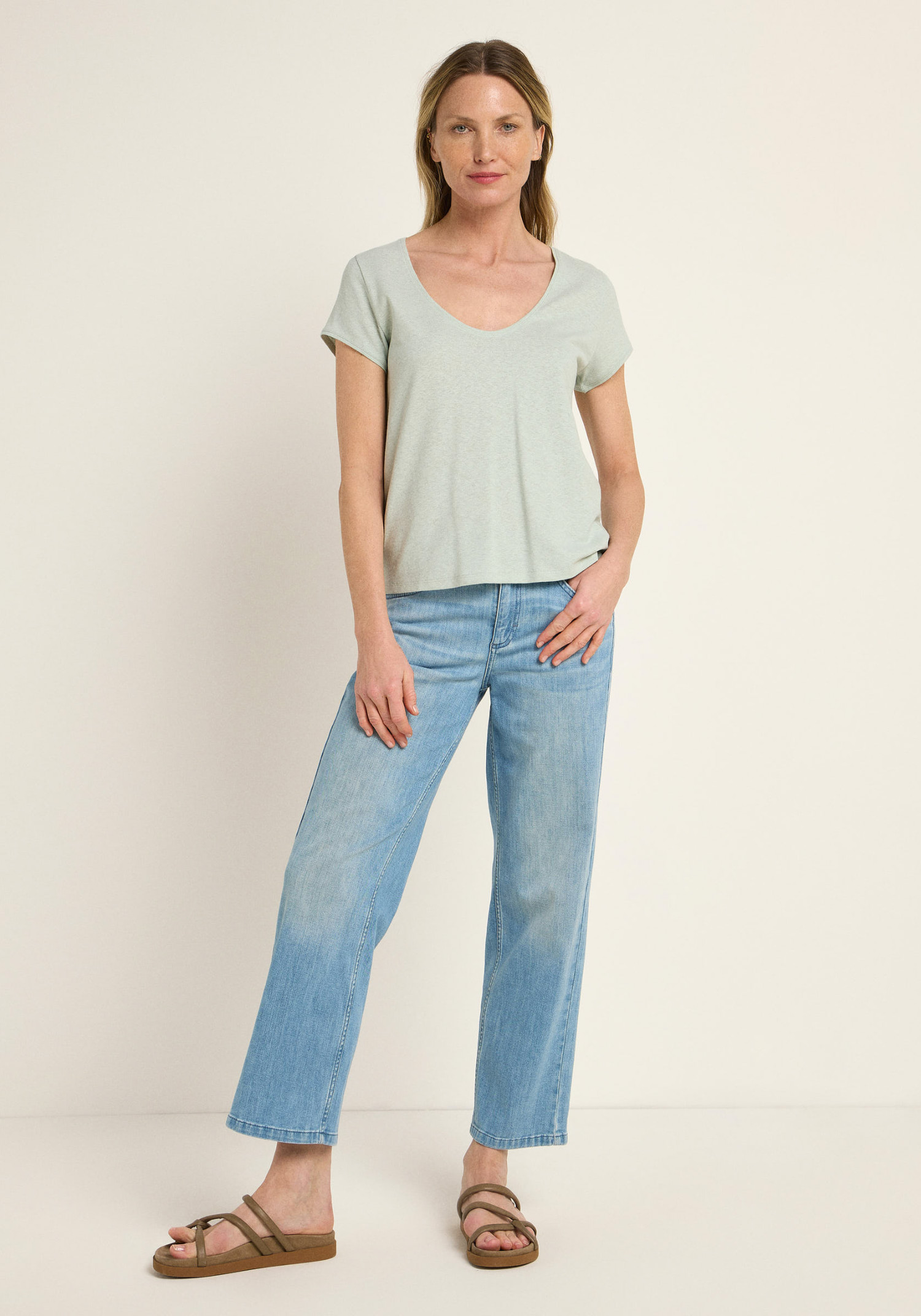 Lanius Shirt mit tiefem Ausschnitt Aqua Grey