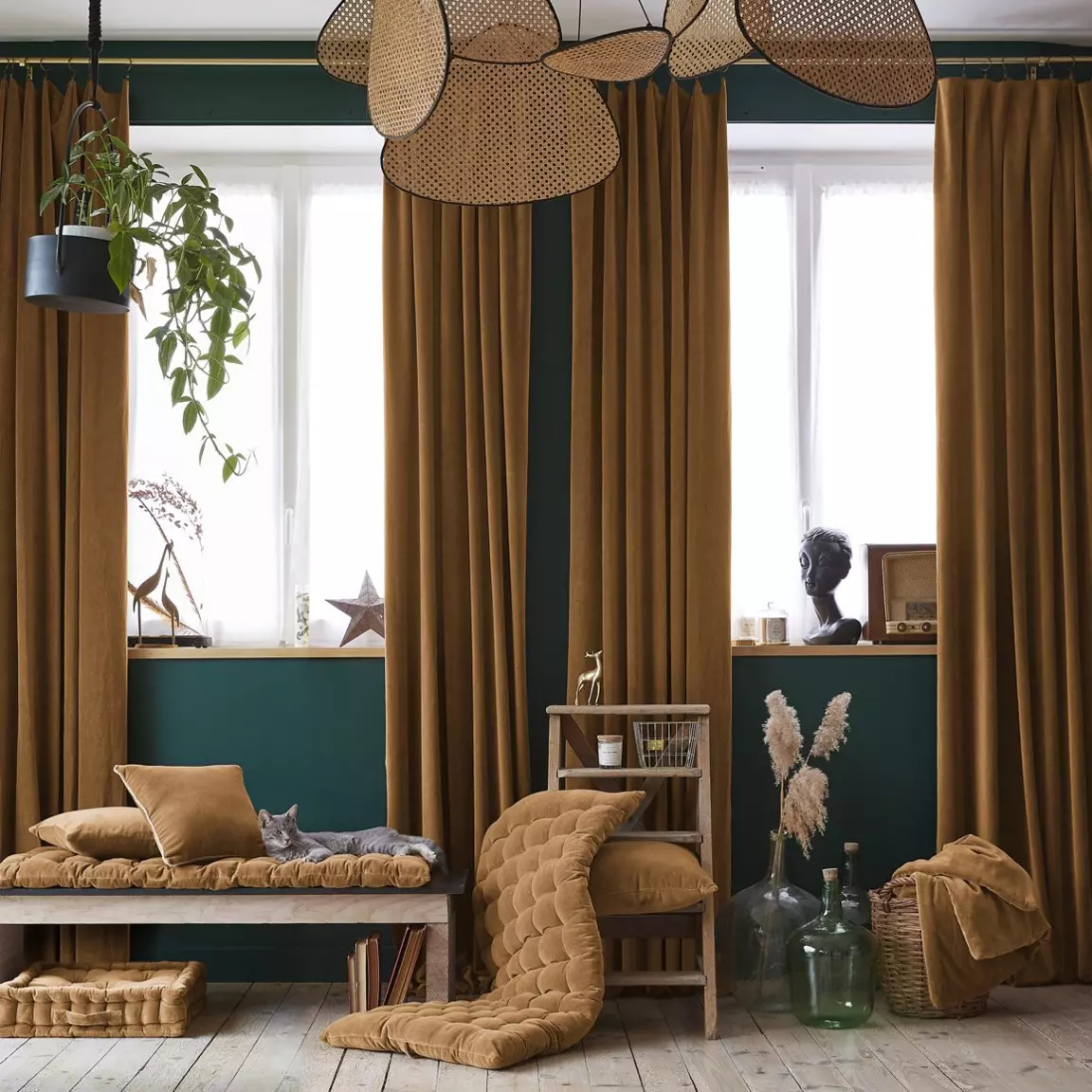 Rideau velours de coton ajustable (140 x max 270 cm) César Camel